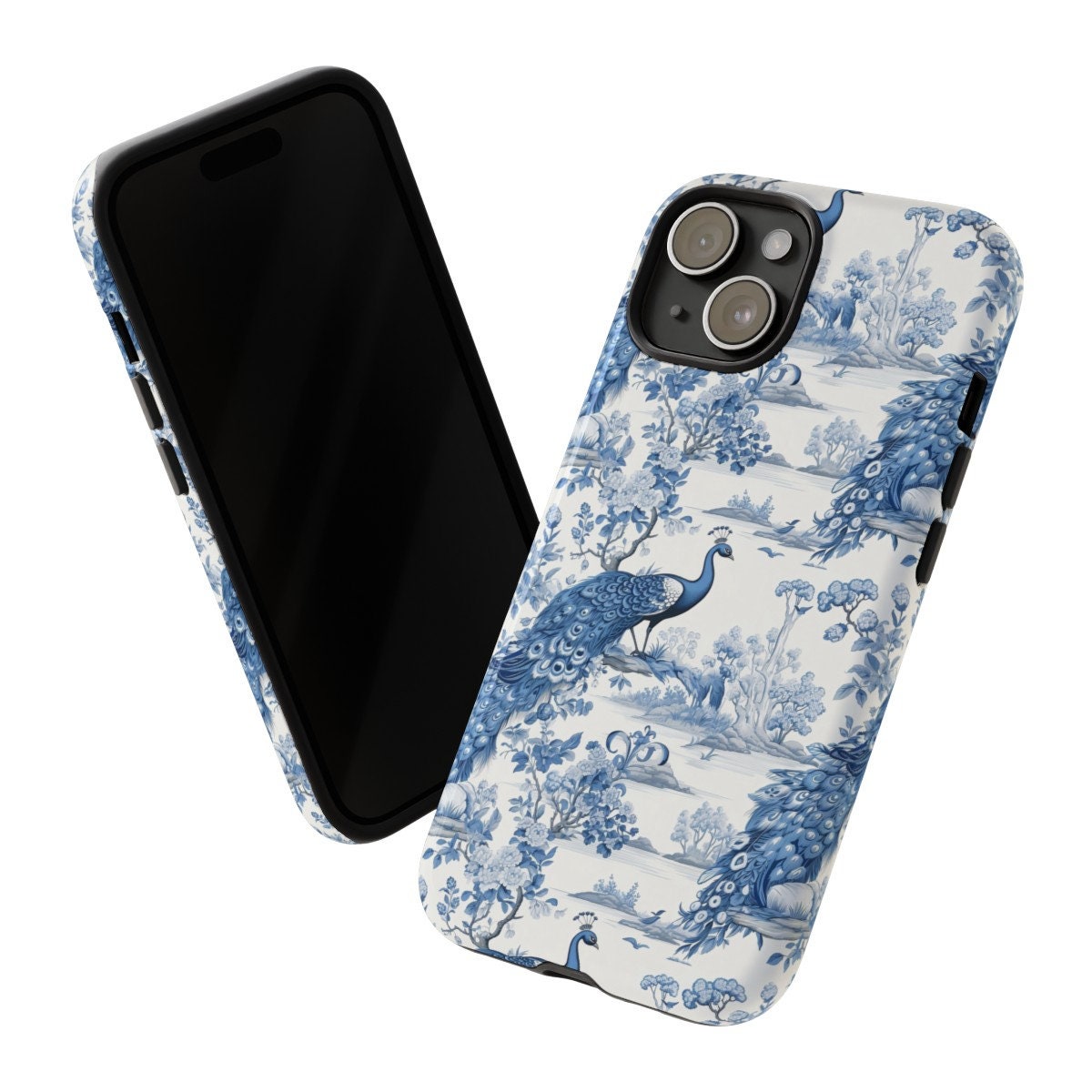 Custom Phone Case, Blue French Toile Peacock