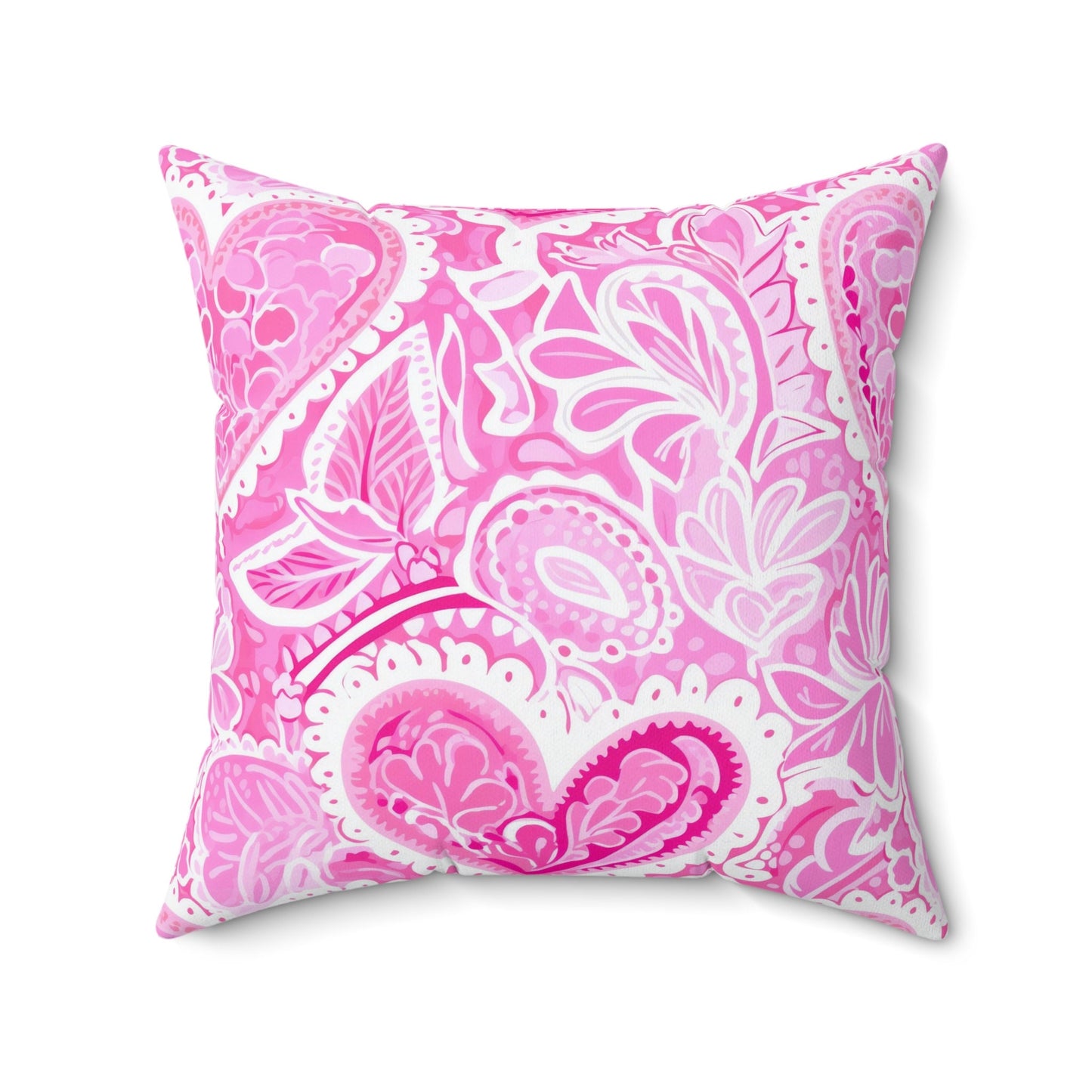 Custom Throw Pillow, Pink Paisley Hearts