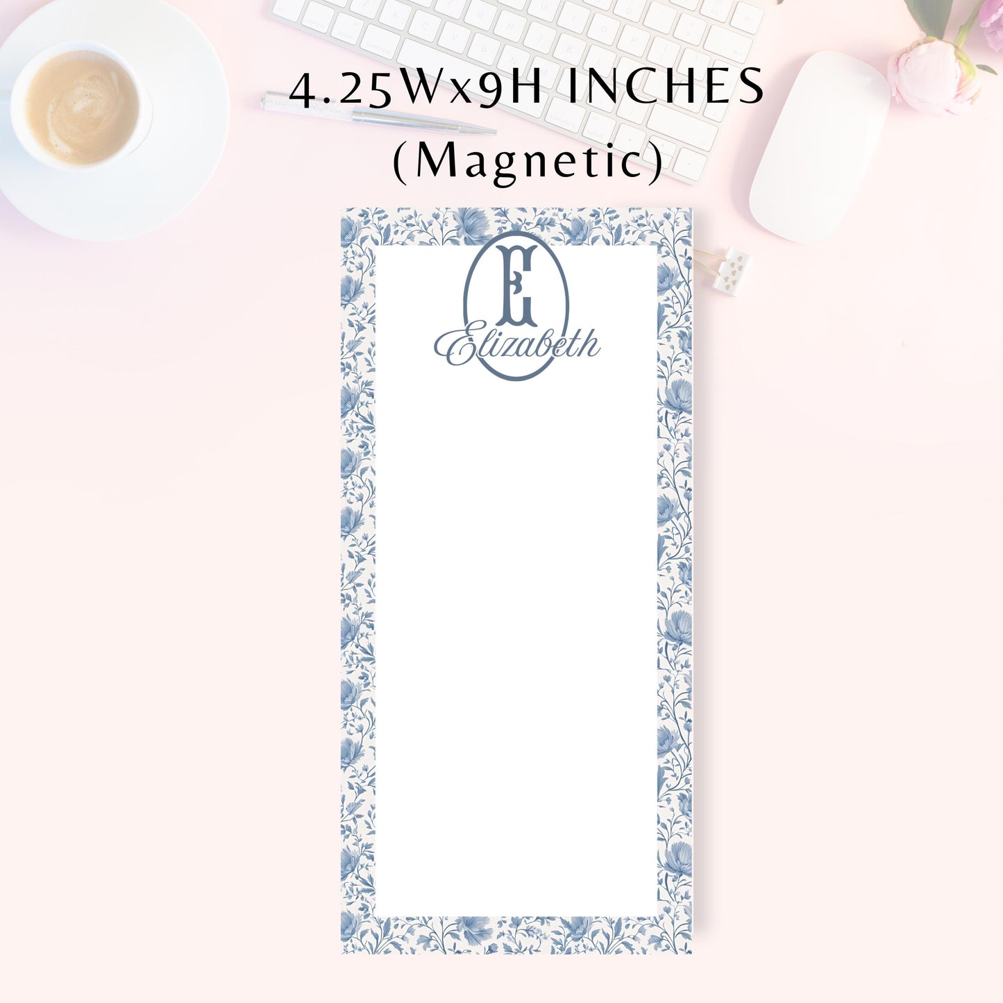 Personalized Notepad, Blue Floral