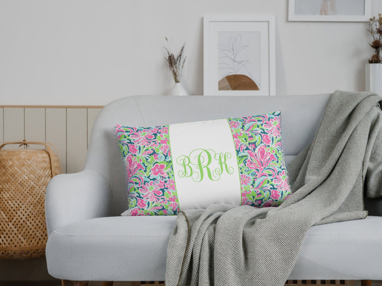 Custom Throw Pillow, Floral Monogram