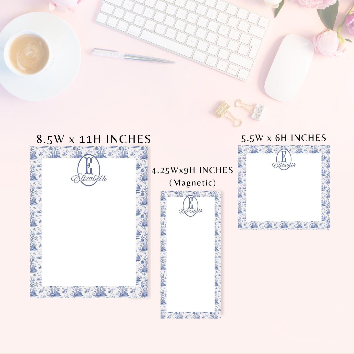 Personalized Notepad, Blue Floral 3
