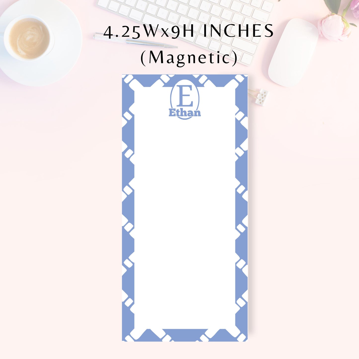 Personalized Notepad, Preppy Blue Lattice