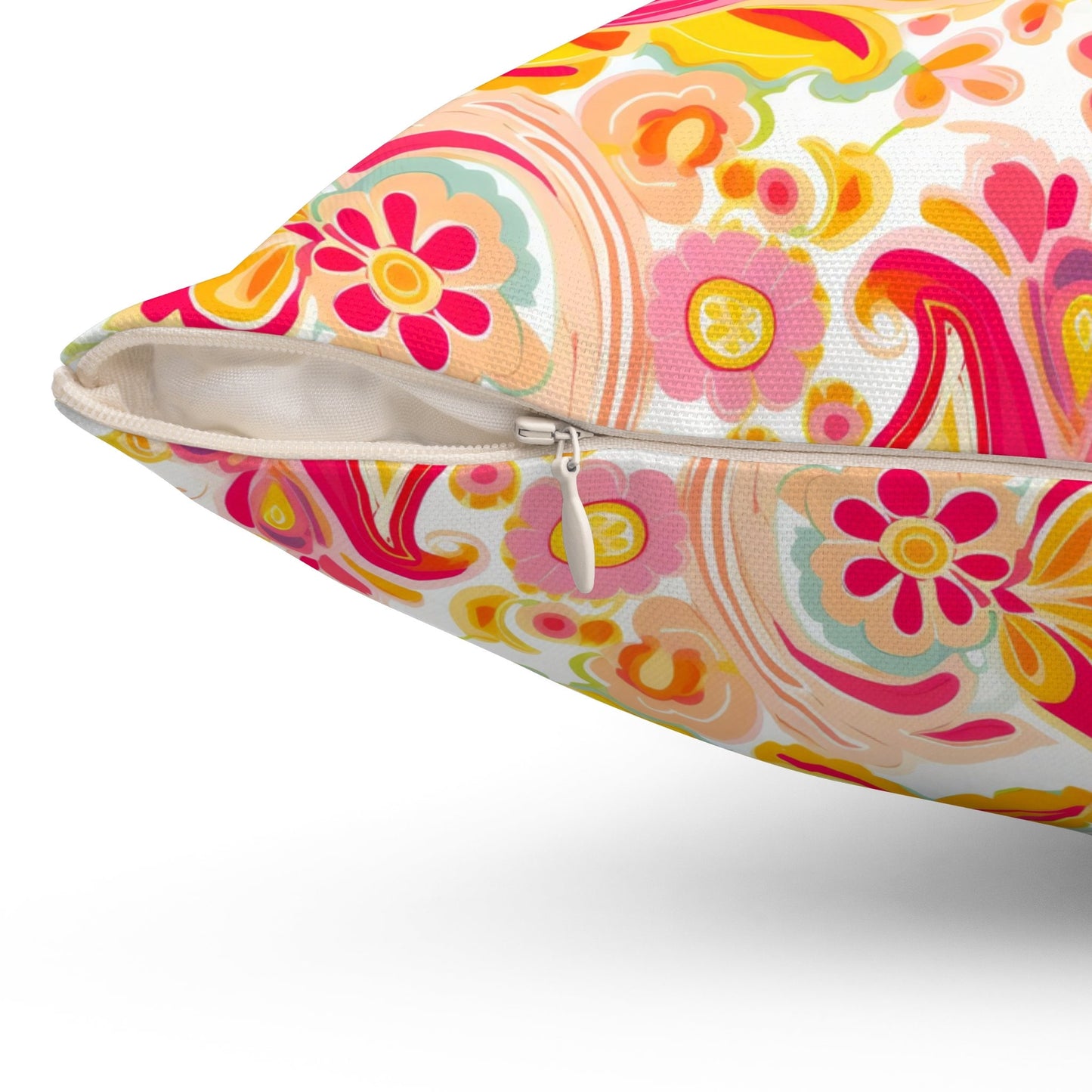 Custom Throw Pillow, Pink Orange Paisley