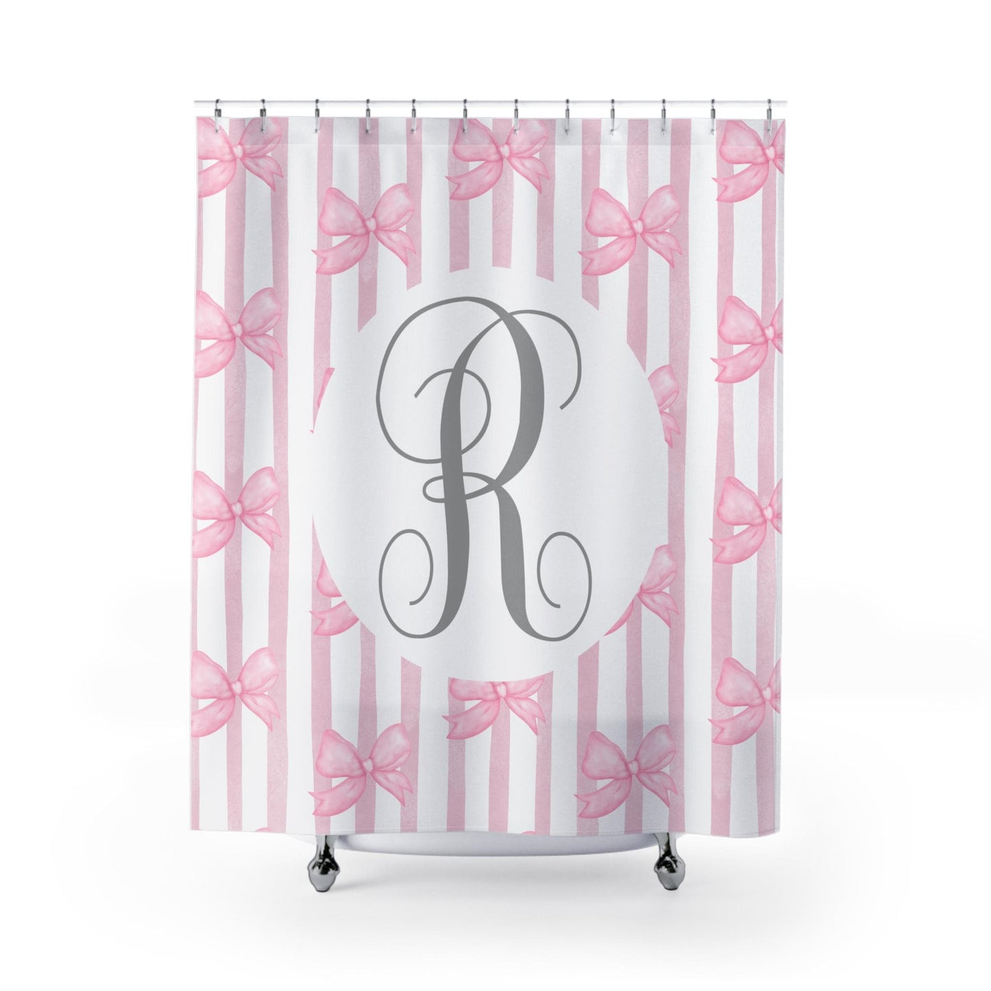 Custom Shower Curtain, Pink Bows Monogram