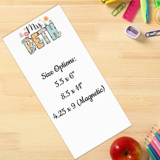 Personalized Notepad, Wildflowers, Magnetic