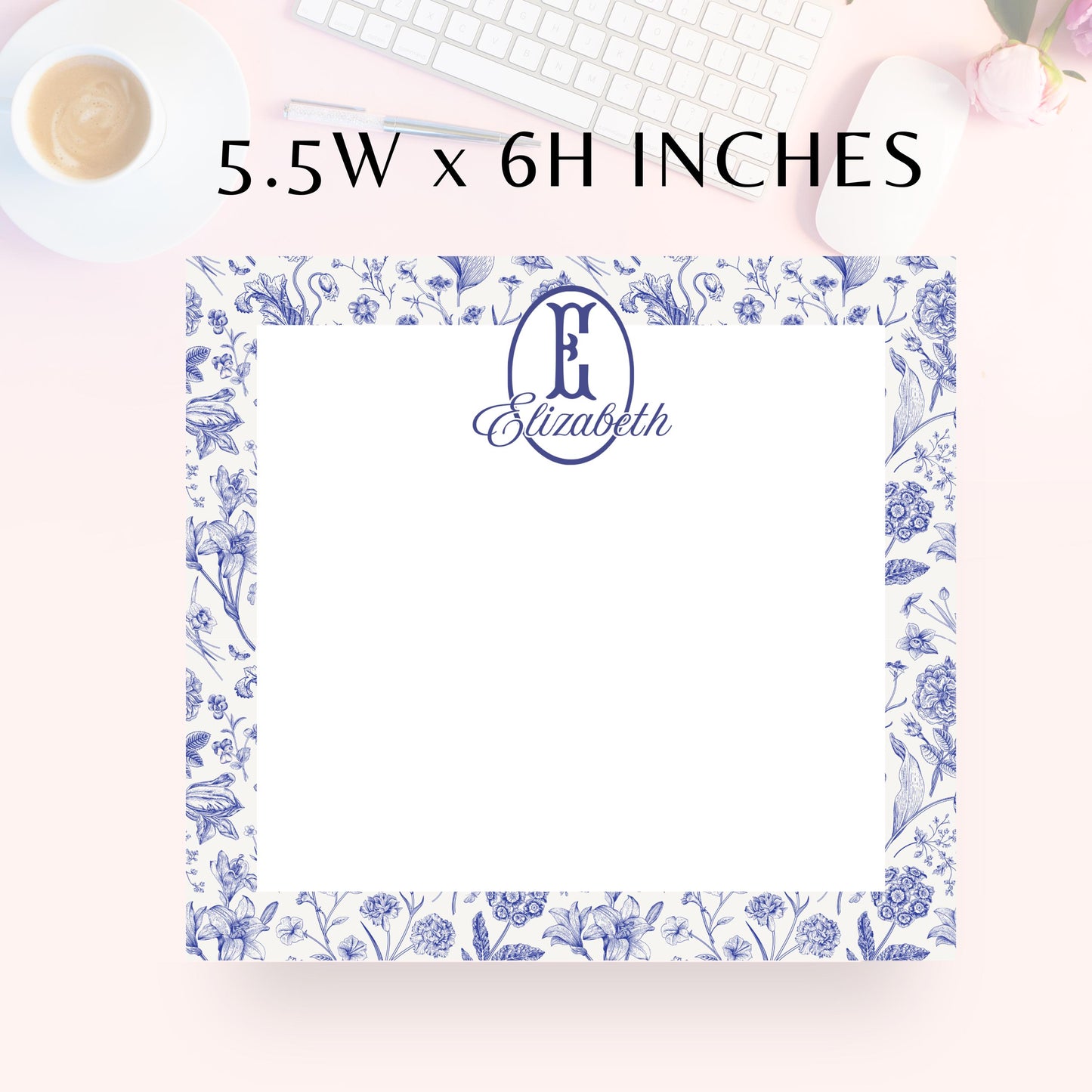 Personalized Notepad, Blue Floral 2