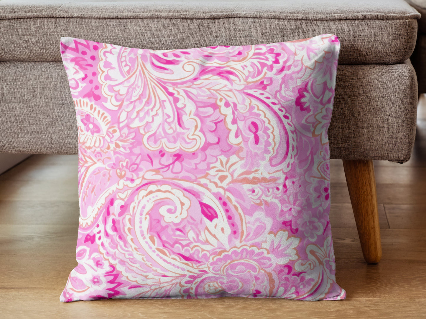 Custom Throw Pillow, Pink Paisley