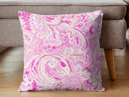 Custom Throw Pillow, Pink Paisley