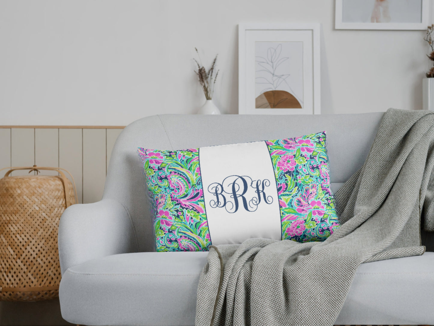 Custom Throw Pillow, Floral Monogram