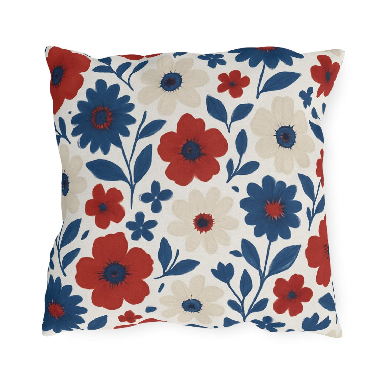 Custom Throw Pillow, Red White Blue Flowers