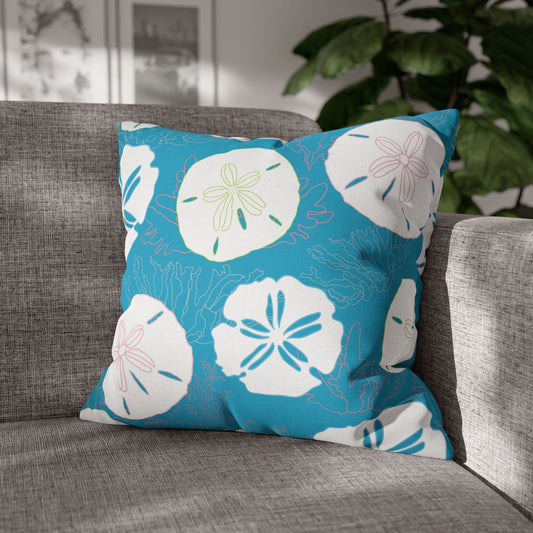 Custom Throw Pillow, Turquoise with Sand Dollars