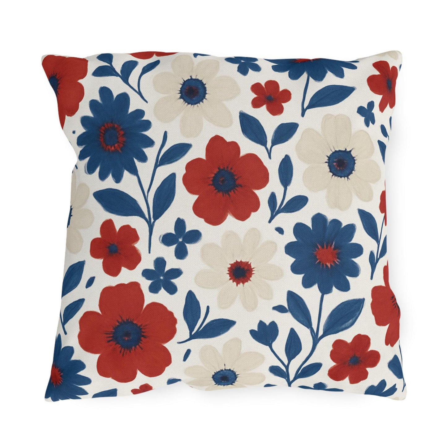 Custom Throw Pillow, Red White Blue Flowers