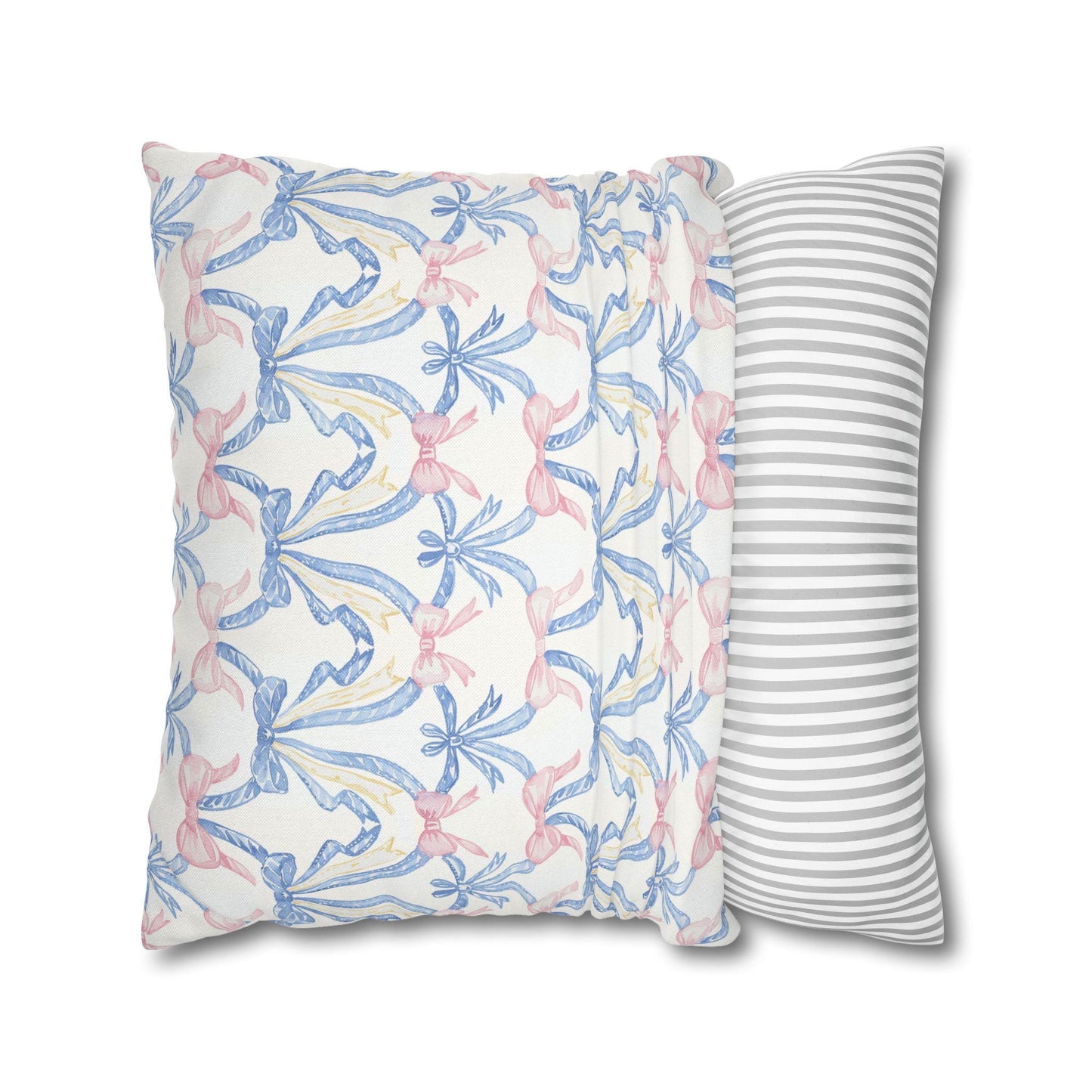 Custom Throw Pillow, Coquette Blue and Pink Bows