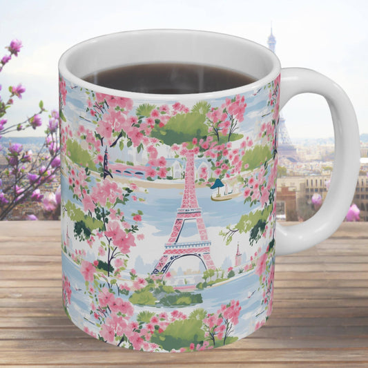 Coffee Mug, Soft Floral Eiffel Tower