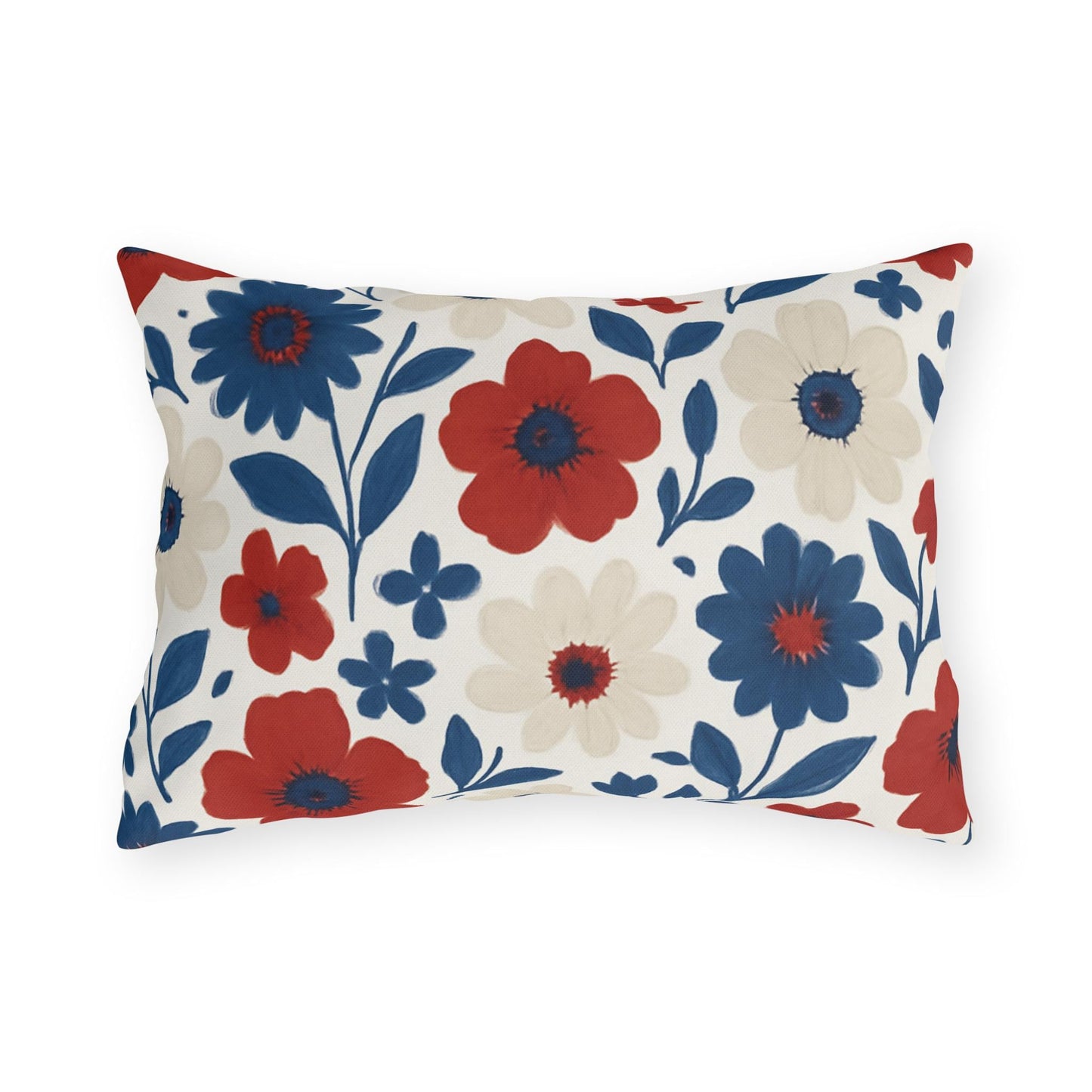 Custom Throw Pillow, Red White Blue Flowers