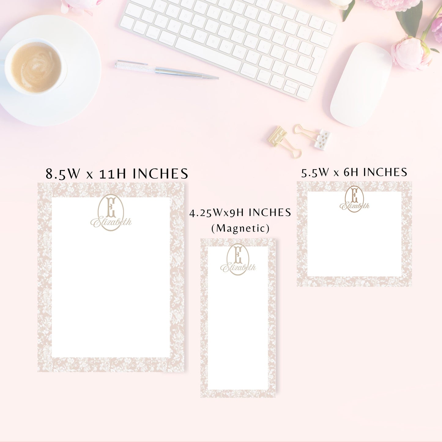 Personalized Notepad, Neutral Floral