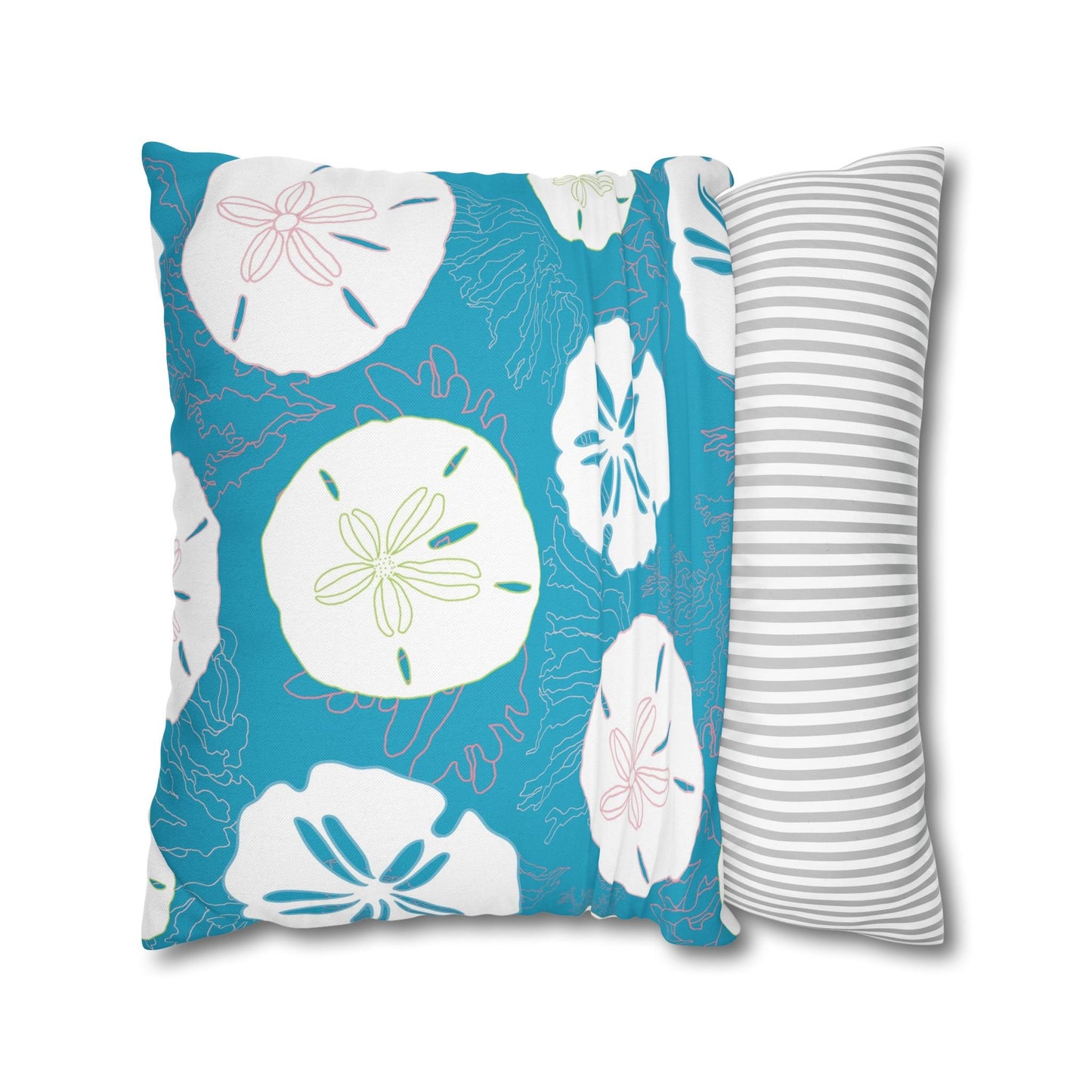 Custom Throw Pillow, Turquoise with Sand Dollars
