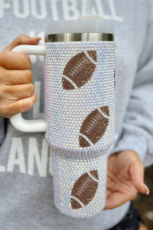 White Game Day Crystal Sequins Football 40oz Tumbler