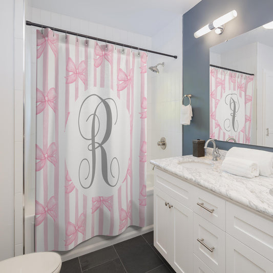 Custom Shower Curtain, Pink Bows Monogram