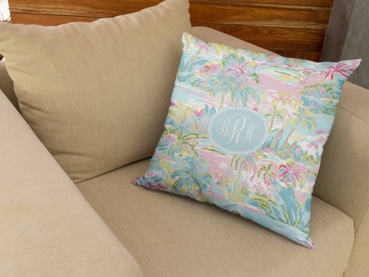 Tropical Flower Summer Personalized Decorative Pillow | Personalized Gift | Beach, Front Foyer Pillow | Last Name or Monogram | Throw Pillow