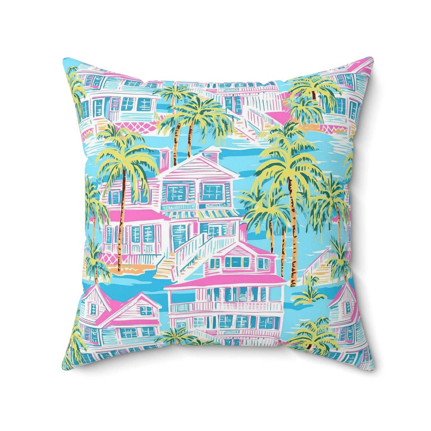 Coastal Pillow, Preppy Room Decor, Dorm Room, Dorm Room Decor, Palm Beach, Beach House, Palm Leaves, Light Teal and Hot Pink