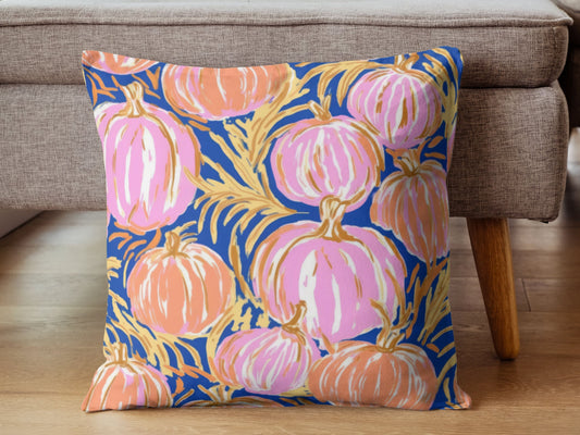Fall Pumpkin Decor, Pumpkin Decor, Preppy Room Decor, Pumpkin Throw Pillow, Beach Home, Dorm Decor, Navy Pink and Orange51.99