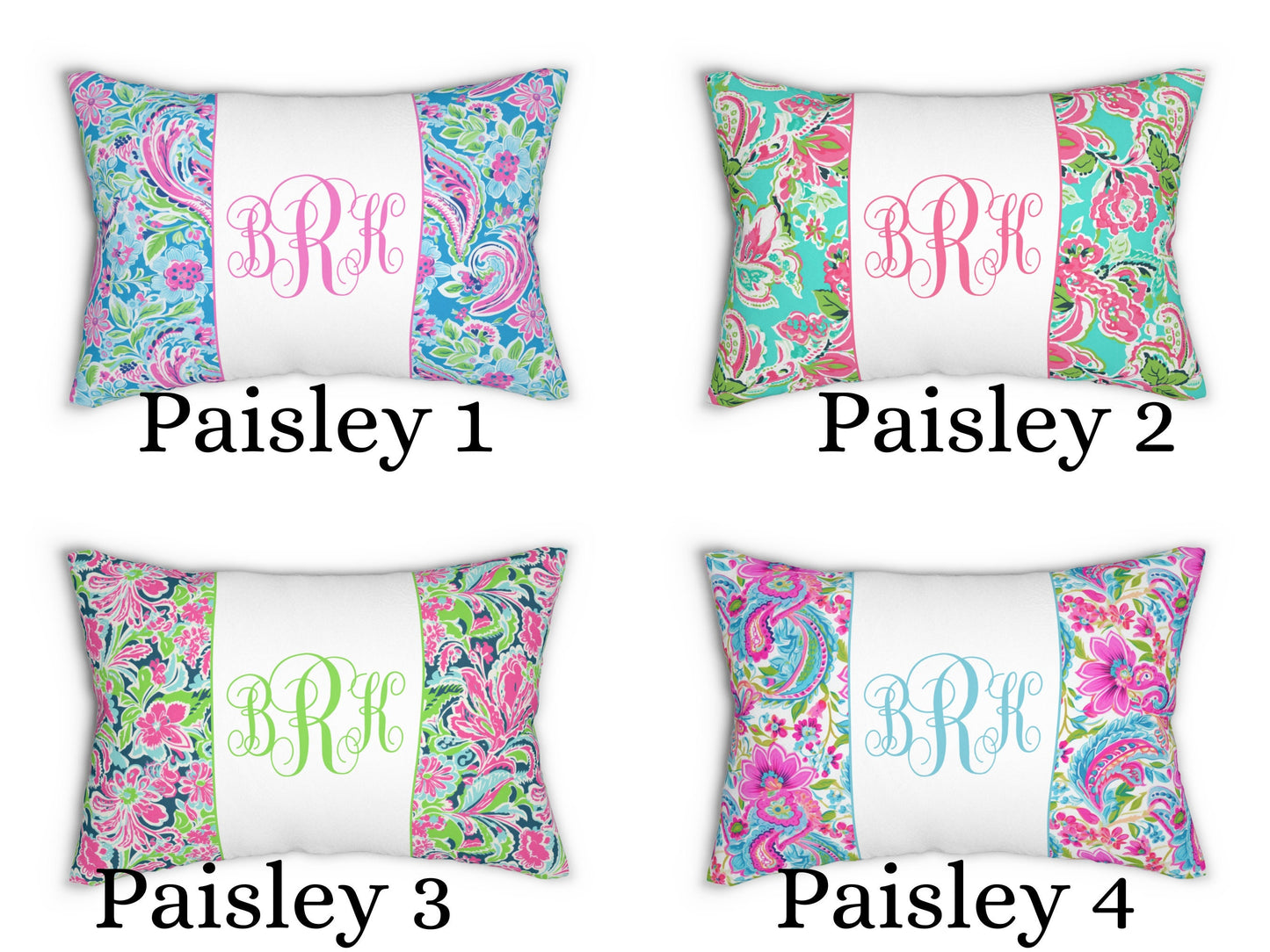 Monogram Pillow, Preppy Room Decor, Dorm Room, Palm Beach, Beach House, Decorative Pillow, Paisley Throw Pillow