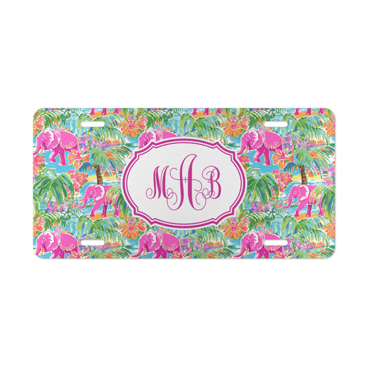 Car Plate - Tropical Pink Elephants