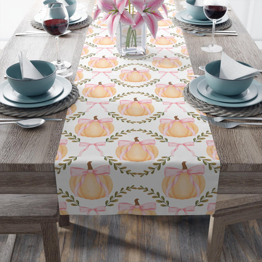 Fall Decor, Pumpkin Table Decoration, Table Runner, Holiday Table Decor, Halloween and Thanksgiving, Coquette Pink Bow Pumpkin