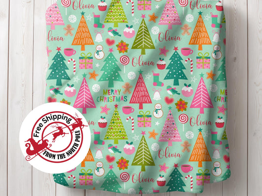 Personalized Christmas Tree and Candy Blanket