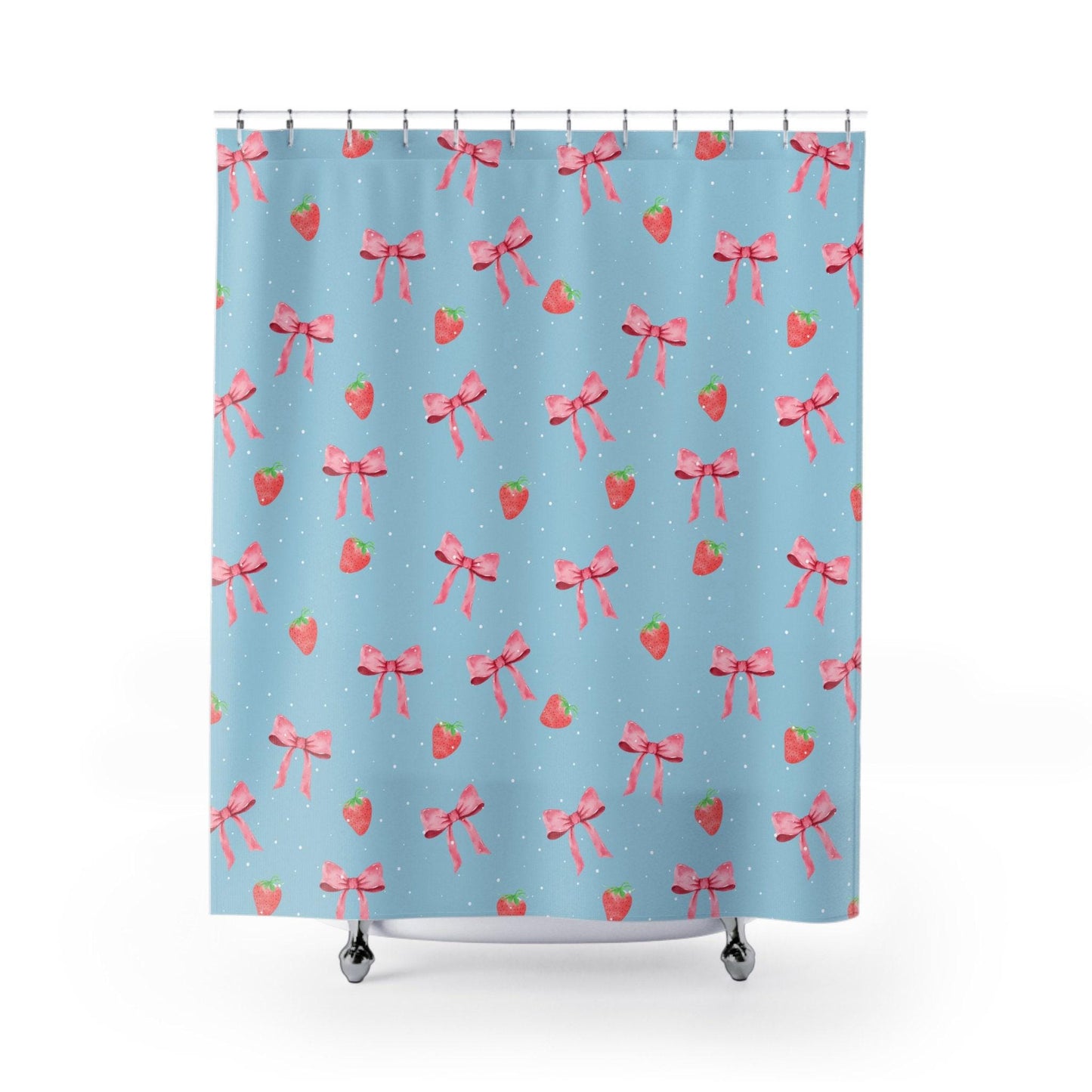 Strawberries and Bows Shower Curtain, Coquette shower curtain, Pink Shower Curtain, Pink Bow Shower Curtain