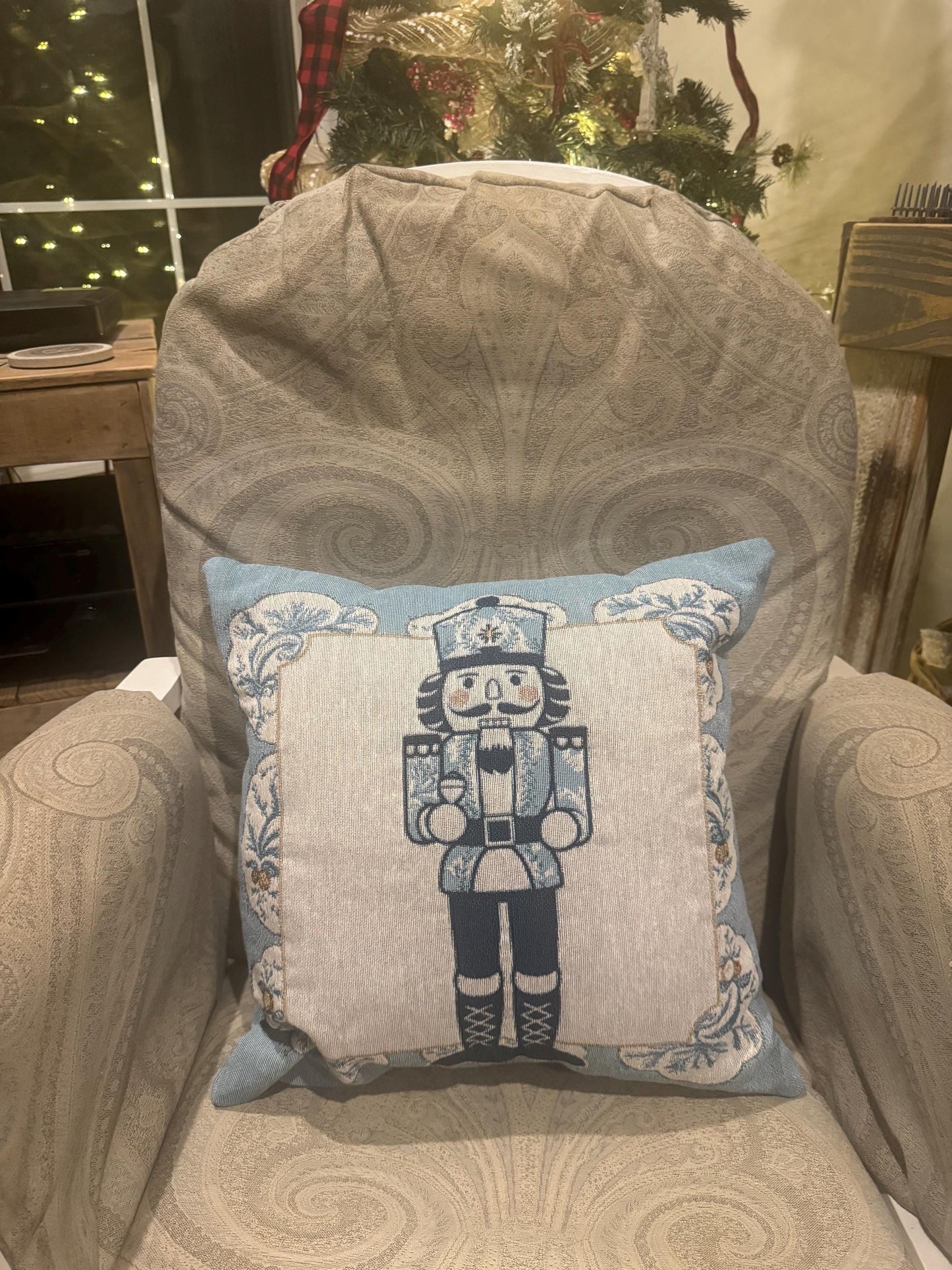 Nutcracker Woven Pillow, Holiday Decor, Christmas Pillow