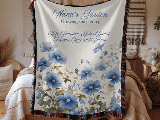 Floral Woven Blanket, Personalized Grandmothers Blanket