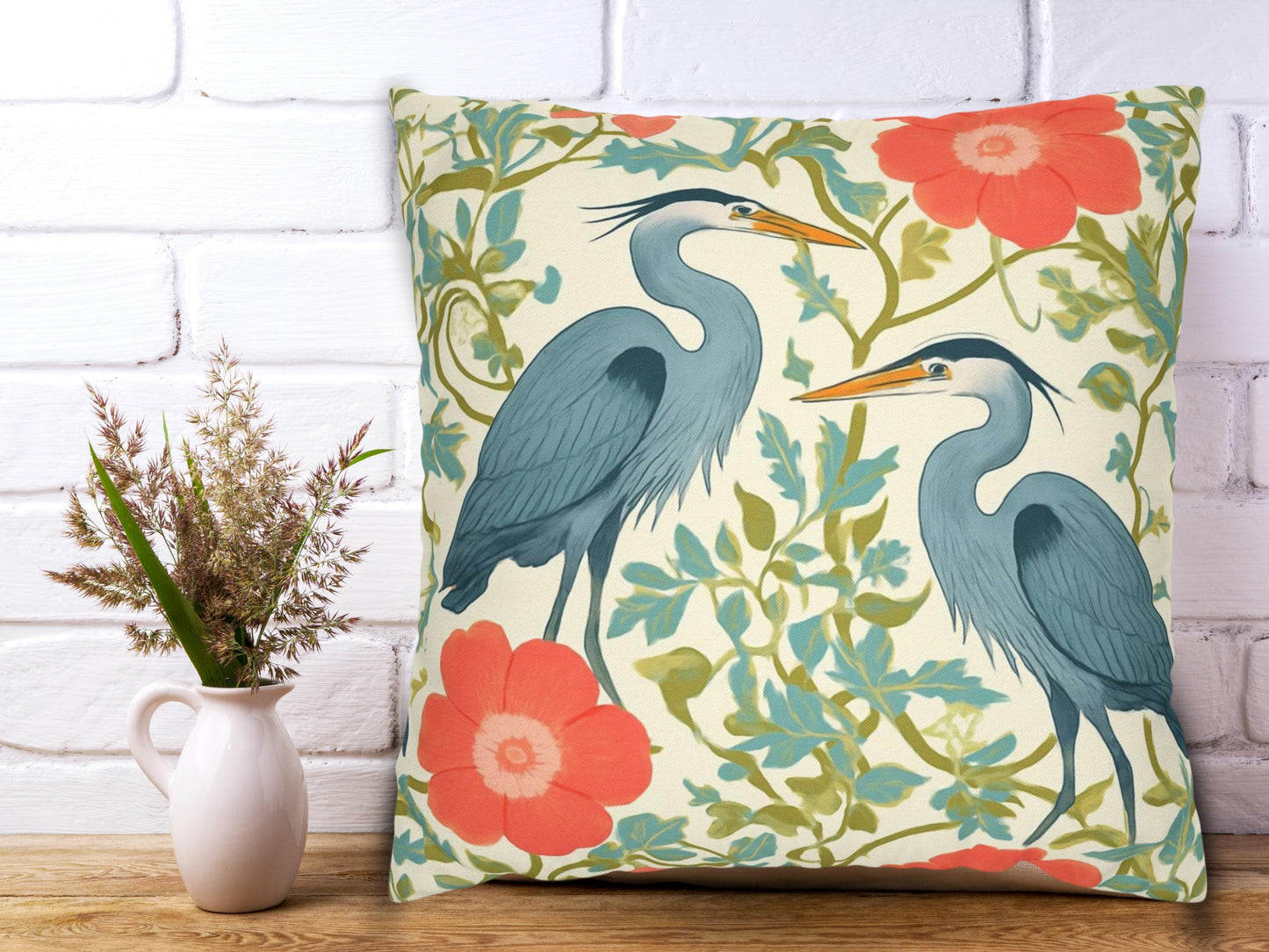 Blue Heron Pillowcase or Pillow, Coastal Heron Throw Pillow, Nature Inspired Pillows, Throw Pillow for Couch