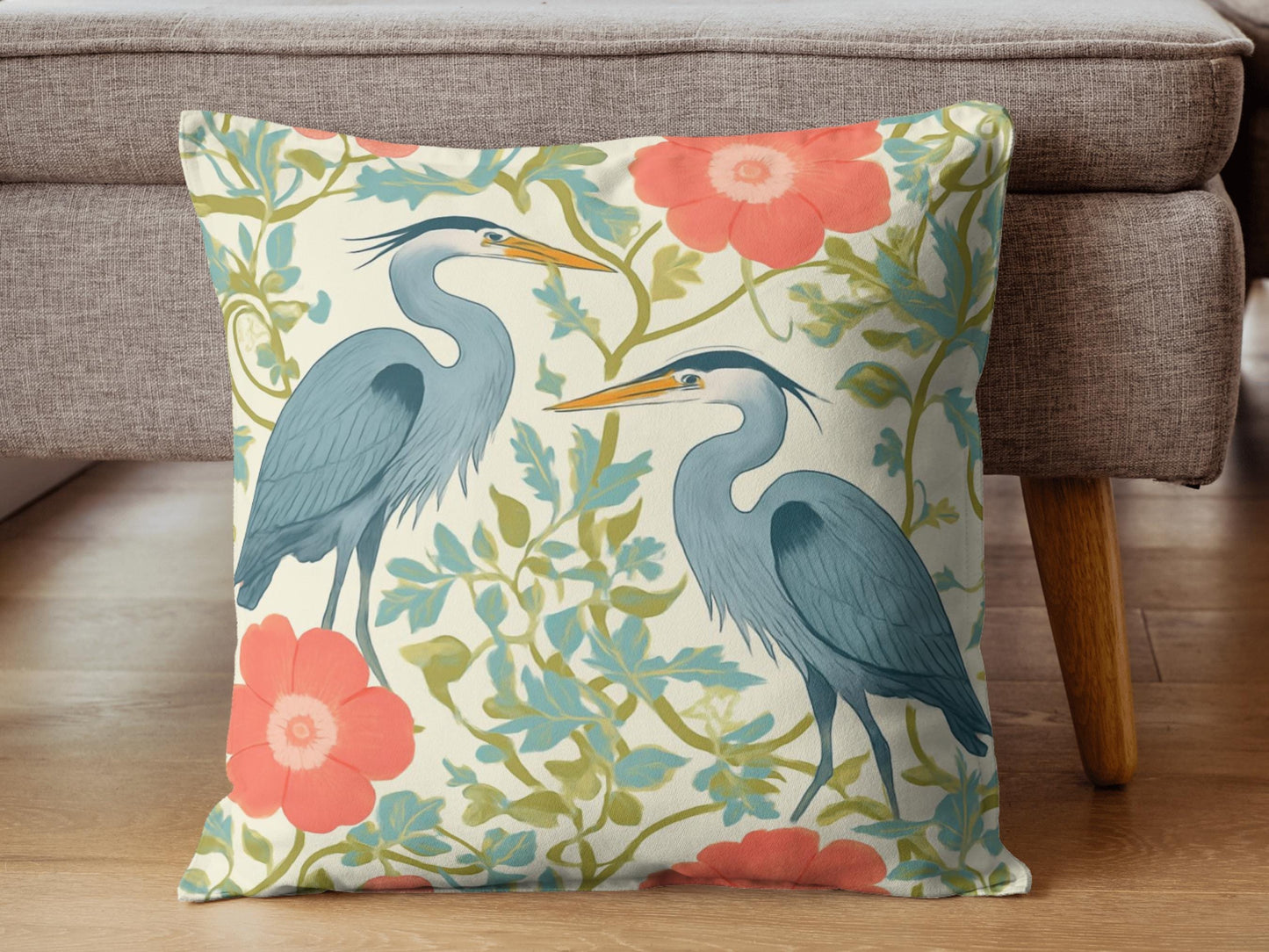 Blue Heron Pillowcase or Pillow, Coastal Heron Throw Pillow, Nature Inspired Pillows, Throw Pillow for Couch