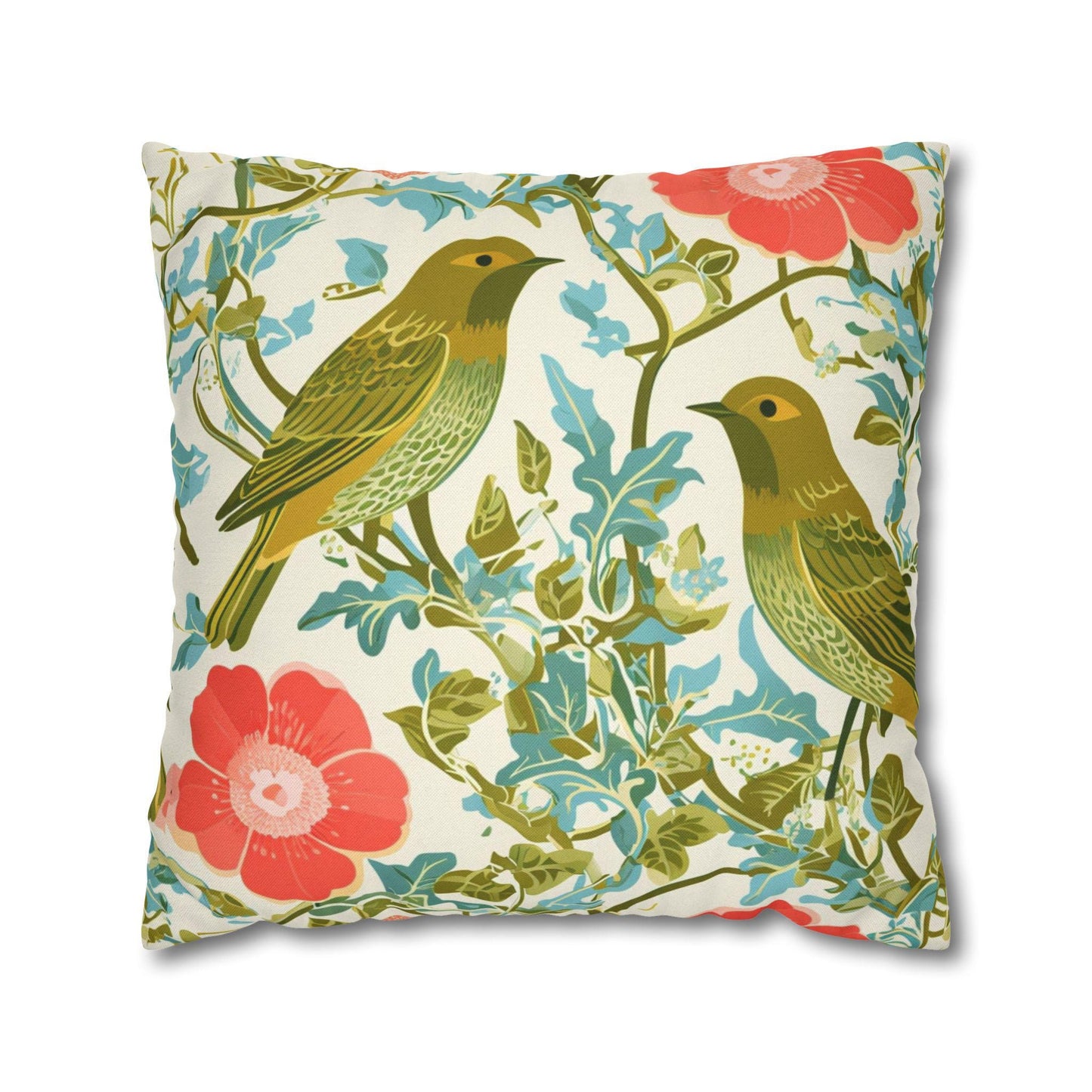 Floral and Birds Pillowcase or Pillow, Coastal Throw Pillow, Nature Inspired Pillows, Throw Pillow for Couch