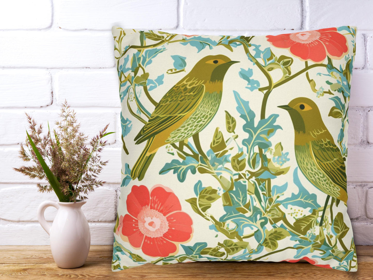 Floral and Birds Pillowcase or Pillow, Coastal Throw Pillow, Nature Inspired Pillows, Throw Pillow for Couch