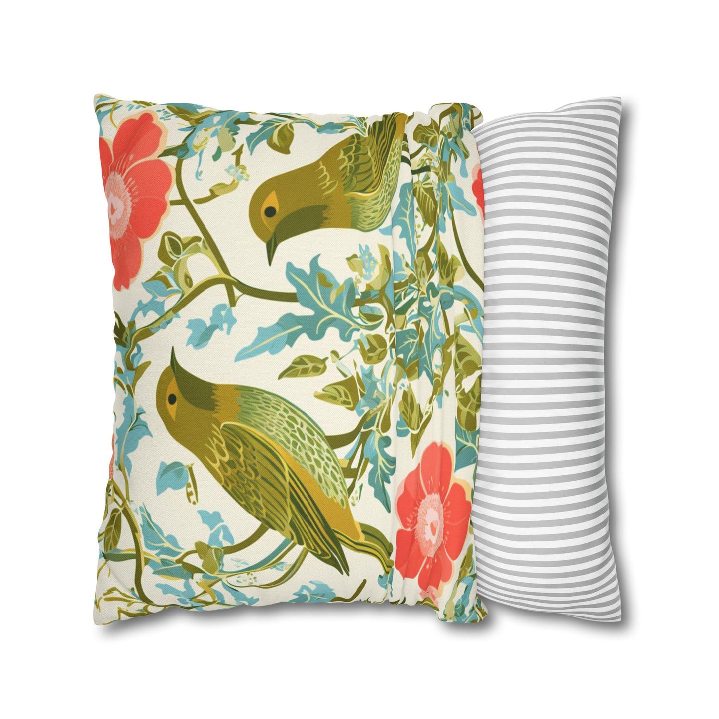 Floral and Birds Pillowcase or Pillow, Coastal Throw Pillow, Nature Inspired Pillows, Throw Pillow for Couch