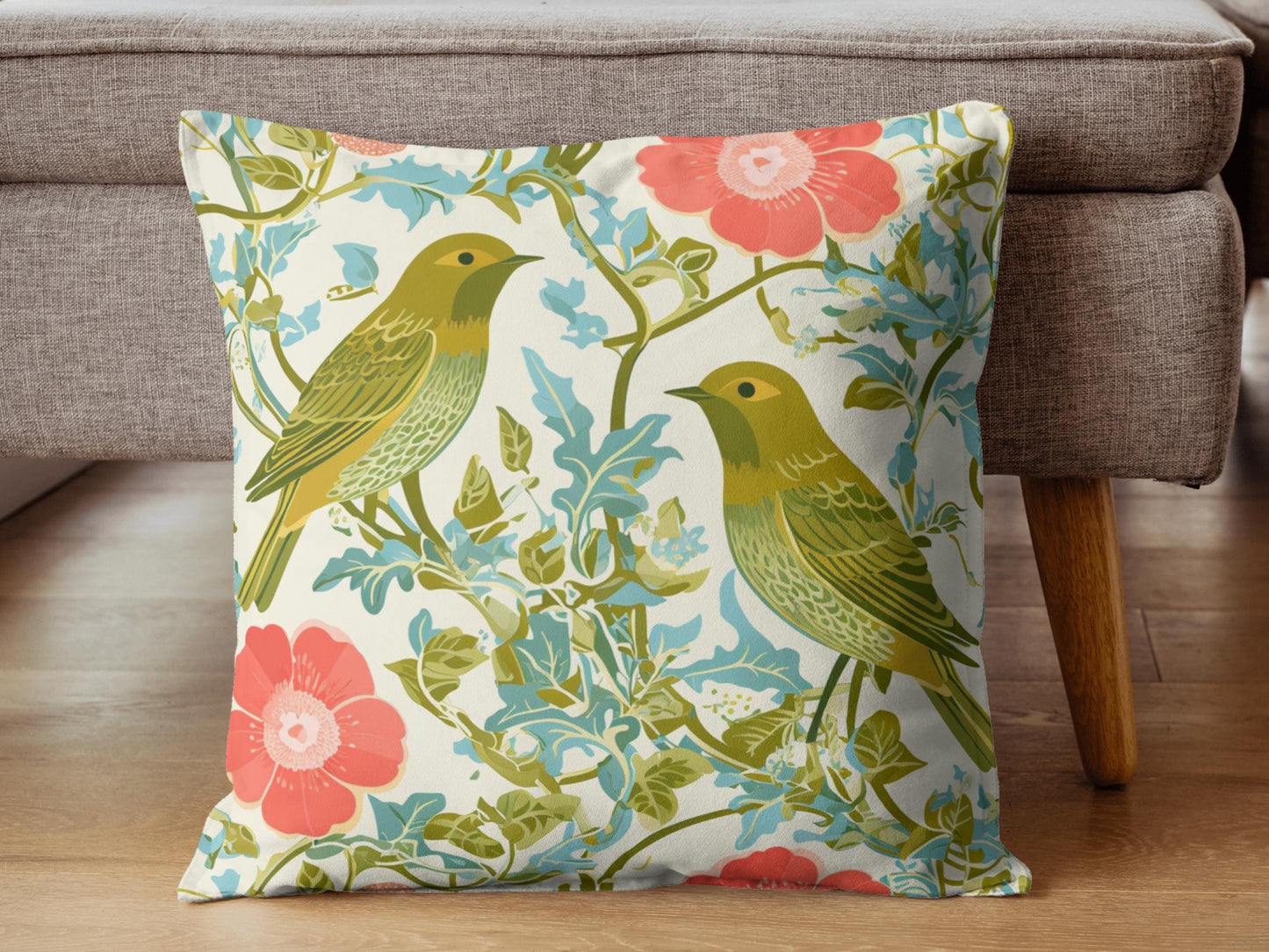 Floral and Birds Pillowcase or Pillow, Coastal Throw Pillow, Nature Inspired Pillows, Throw Pillow for Couch