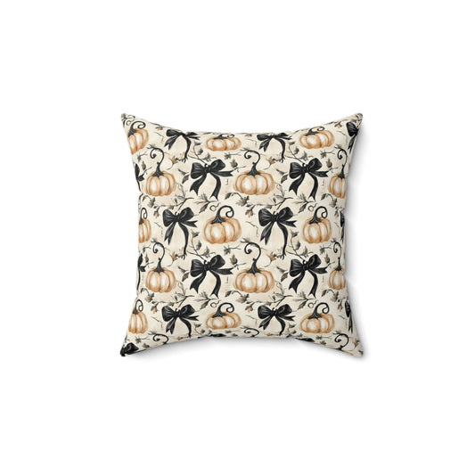 Cute Halloween Throw Pillow Black Vintage Style Halloween Pillow Pumpkins and Black Bows Decor Cottagecore Ghost Cushion Fall Accent Pillow